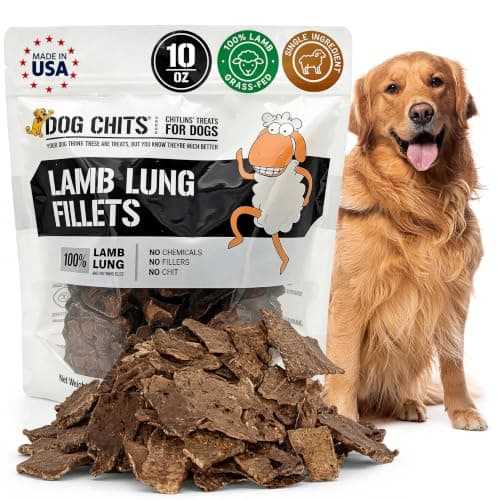 Dog Chits Lamb Lung Fillets Dog and Puppy Treats - Large 10 oz. Bag | Low Fat, High Protein Single Ingredient Dog Treat - Easy to Break Slices - Great for Training - Made in USA